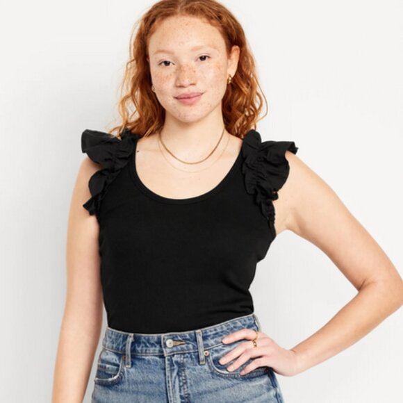 Ruffled Mixed Fabric Tank Top Small Long - Picture 1 of 7